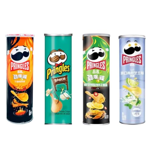 4er Asian Pringles Probierpaket - 4x115g mit den Geschmäckern: SUPER HOT SPICY STRIPS - LIME CHEESE TART - CHILI LEMON CRAB & RANCH + Heartforcards® Versandschutz von HEART FOR CARDS