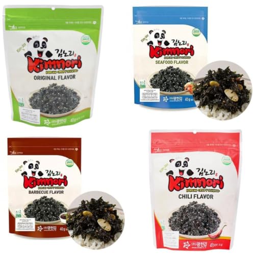 4x 40g Kimnori - Korean Crispy Seaweed Snack Chip- Alle 4 Geschmäcker Original, Seafood, BBQ & Chili - Koreanische Chips aus Seegras - Halal + Heartforcards® Versandschutz von HEART FOR CARDS