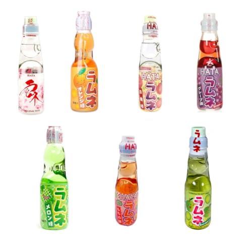 5 x Ramune Hata - Japanese Soda - 5 x 200ml Glasflasche + Heartforcards® Versandschutz (7 x PROBIERPAKET ALLE GESCHMÄCKER) von HEART FOR CARDS