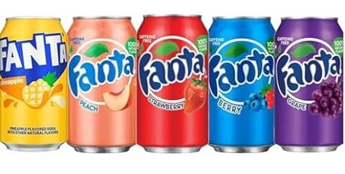 5er Fanta USA Import Probierpaket - 5x0,355L Set mit Strawberry - Pineapple - Peach - Grape & Berry - 5 Einwegdosen + Heartforcards® Versandschutz von HEART FOR CARDS