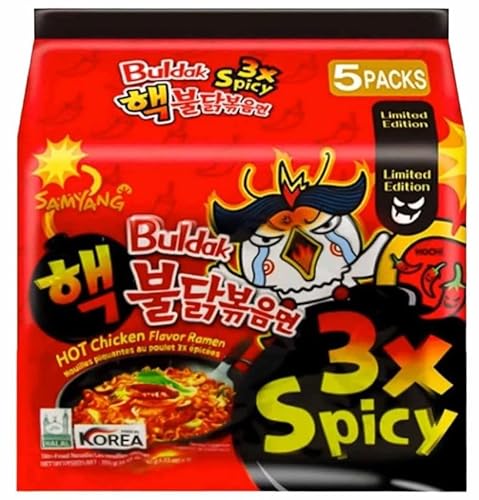 5er Packung Samyang Buldak Ramen 3x Spicy (3fach Scharf) - 5x140g - Extreme Hot and Spicy Ramen with Chili Flavour + Heartforcards® Versandschutz von HEART FOR CARDS