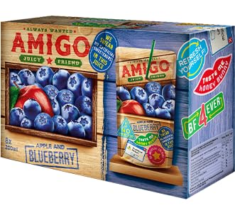 Amigo Softdrink - Juicy Friend 200ml pro Packung - Always Wanted + Heartforcards® Versandschutz (Blueberry, 8 Packungen (1 Box)) von HEART FOR CARDS