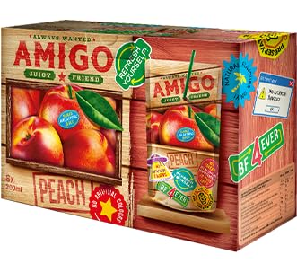 Amigo Softdrink - Juicy Friend 200ml pro Packung - Always Wanted + Heartforcards® Versandschutz (Peach, 8 Packungen (1 Box)) von HEART FOR CARDS
