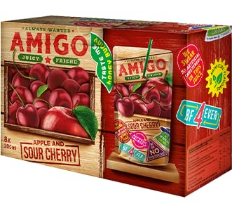Amigo Softdrink - Juicy Friend 200ml pro Packung - Always Wanted + Heartforcards® Versandschutz (Sour Cherry, 8 Packungen (1 Box)) von HEART FOR CARDS