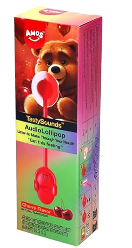 Amos Audio Lollipops | Essbarer Musik-Spaß in verschiedenen Sorten | Süße Überraschung mit einzigartigem Erlebnis (12g, Cherry - Get the Feeling) von HEART FOR CARDS
