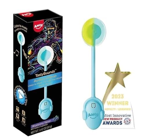 Amos Audio Lollipops | Essbarer Musik-Spaß in verschiedenen Sorten | Süße Überraschung mit einzigartigem Erlebnis (16g, Blueberry Birthday Boy) von HEART FOR CARDS