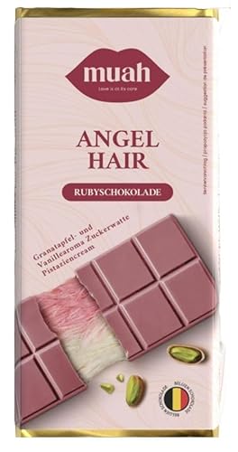 Angel Hair Schokolade Ruby/Pink 60g | Gefüllt mit Pismaniye & Pistaziencreme | 2025 | Inspiriert von der Dubai Schokoladen Tafel | Belgische Schokolade mit Türkische Zuckerwatte Kadayif Halva von HEART FOR CARDS