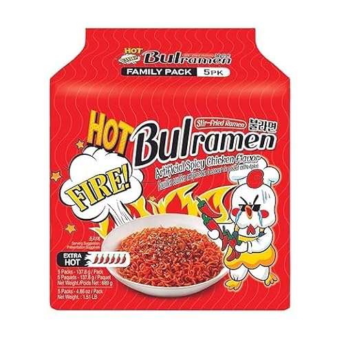 Bulramen Ramen Noodle Extra Hot - 5 Pack - Korean Hot Chicken Flavor Buldak Ramen, Korean Food, Super Spicy, Instant Ramyun + Heartforcards® Versandschutz von HEART FOR CARDS