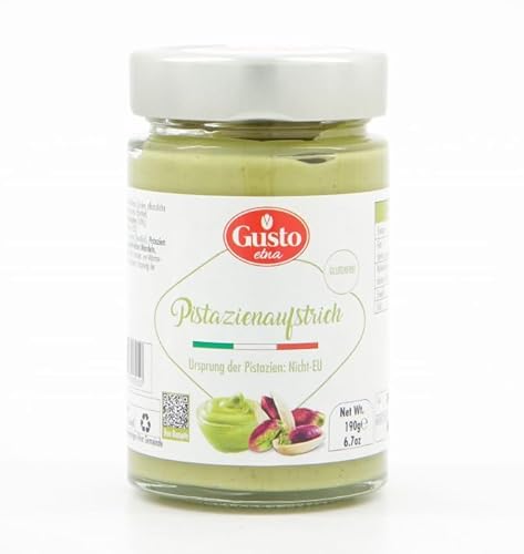 Gusto Etna Pistaziencreme 190g - italienischer süßer Aufstrich glutenfrei | 20% Brontepistazien | Für Brot, Desserts & Schokolade aus Dubai von HEART FOR CARDS