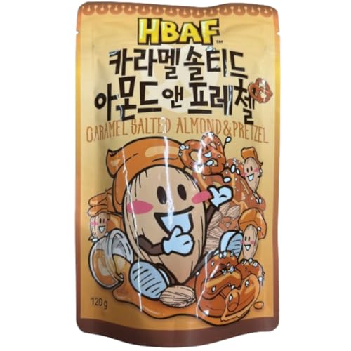 HBAF Almonds - leckere Koreanische Snack Mandeln - 1x120g Packung + Heartforcards® Versandschutz (120g, Mandel Gesalzenes Karamell & Brezel) von HEART FOR CARDS
