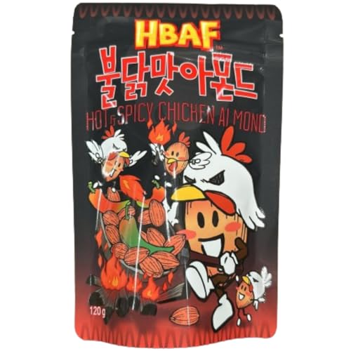 HBAF Almonds - leckere Koreanische Snack Mandeln - 1x120g Packung + Heartforcards® Versandschutz (120g, Mandel mit Hühnchengeschmack Hot & Spicy) von HEART FOR CARDS