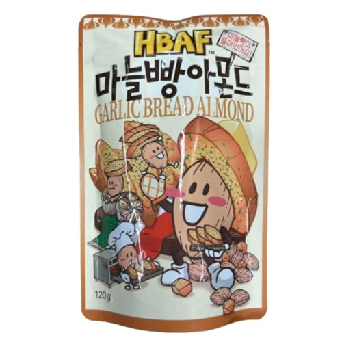 HBAF Almonds - leckere Koreanische Snack Mandeln - 1x120g Packung + Heartforcards® Versandschutz (120g, Mandel mit Knoblauchbrot-Geschmack) von HEART FOR CARDS