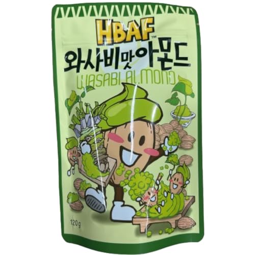 HBAF Almonds - leckere Koreanische Snack Mandeln - 1x120g Packung + Heartforcards® Versandschutz (120g, Mandel mit Wasabi) von HEART FOR CARDS
