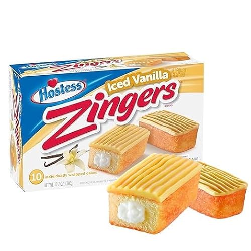HOSTESS Zingers - Iced Vanilla Cake with Creamy Filling - 10 Stück in 360g Packung von HEART FOR CARDS