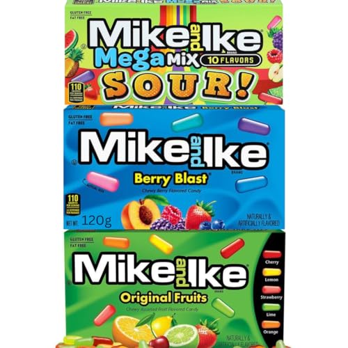 Mike and Ike TRIO - 2x141g + 1x120g american Kaubonbon's in den Geschmäckern Berry Blast,Original Fruits + SOUR! & 10 Flavours + Heartforcards® Versandschutz von HEART FOR CARDS