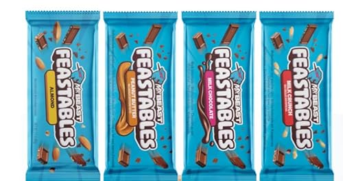 Mr Beast Feastables Schokoladenriegel | 4er-Pack: Peanut Butter, Milk Chocolate, Milk Crunch & Almond | 4 x 60g | Hochwertige Zutaten & unwiderstehlicher Geschmack Mr Beast Feastables Schokoladenriegel | 4er-Pack: Peanut Butter, Milk Chocolate, Milk Crunch & Almond | 4 x 60g | Hochwertige Zutaten & unwiderstehlicher Geschmack von HEART FOR CARDS