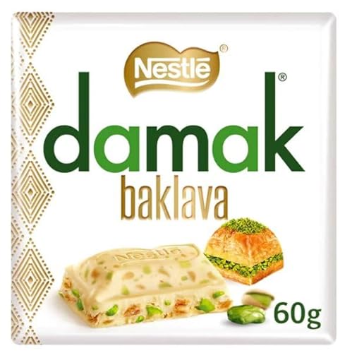 NESTLE DAMAK BAKLAVA WHITE CHOCOLATE - 1x60G mit leckerem Pistazien Geschmack + Heartforcards® Versandschutz von HEART FOR CARDS