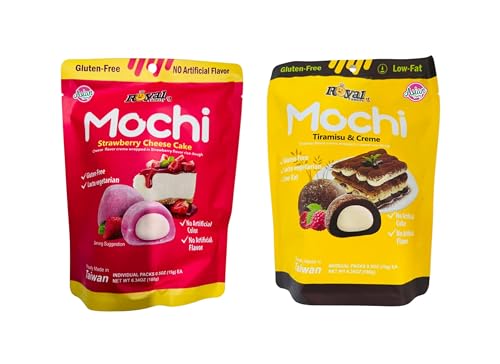 Royal Family Mochi 2er-Set | Tiramisu und Crème & Strawberry Cheesecake | 2 x 120 g | Weicher Reiskuchen mit cremiger Füllung | Perfekt als Dessert & Snack von HEART FOR CARDS