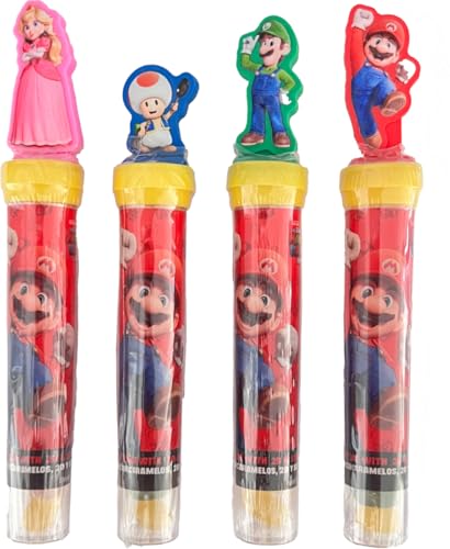 Super Mario Candy Tubes mit Stempel | 4er Set | Süßigkeiten & Sammelspaß in einem | Mit beliebten Charakteren | Ideal für Kinder & Gaming-Fans von HEART FOR CARDS