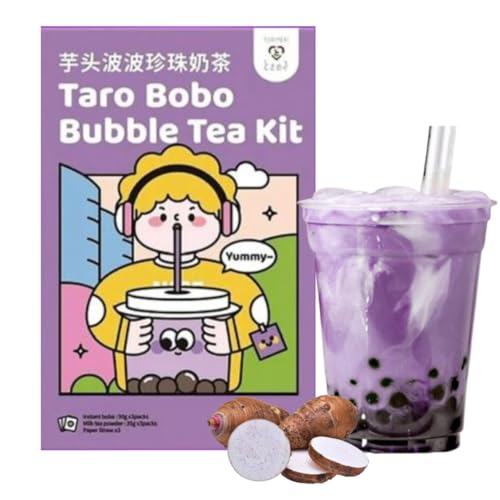 Tokimeki Bubble Tea Kit 255g | Einfach zu Hause zubereiten | Heiß oder kalt genießen perfekt zum Entspannen + Heartforcards® Versandschutz (Taro) von HEART FOR CARDS