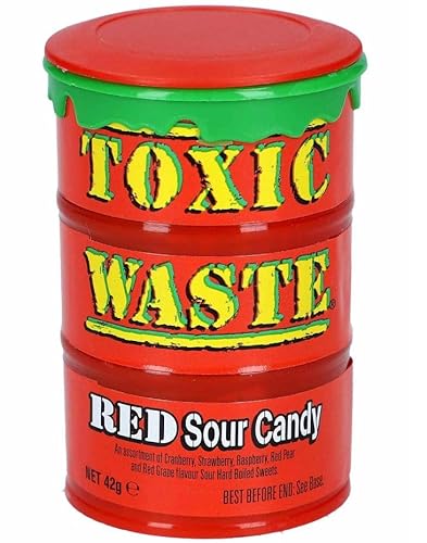 Toxic Waste Sour Candy Drums - 42g Fruchtgummi + Heartforcards® Versandschutz (RED) von HEART FOR CARDS