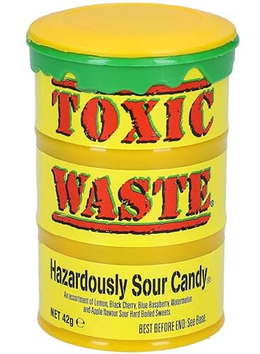 Toxic Waste Sour Candy Drums - 42g Fruchtgummi + Heartforcards® Versandschutz (YELLOW) von HEART FOR CARDS
