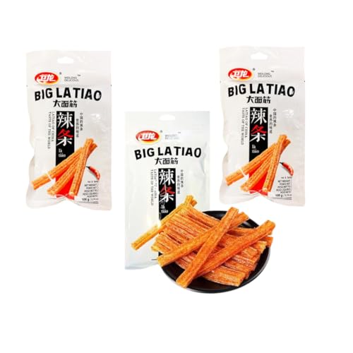 WEILONG Big Latiao 3 x 106g | Scharfer Weizensnack | Hot & Spicy | Würzige Chinesische Snacks | Spicy Sticks Scharfe Stangen Vegan Halal von HEART FOR CARDS
