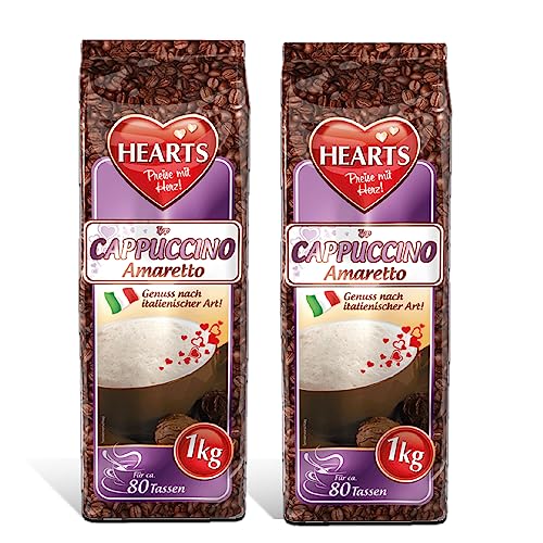 HEARTS Cappuccino Amaretto, 2er Pack (2 x 1 kg) Instant Pulver, lösliches Kaffeepulver, 160 Tassen von HEART's