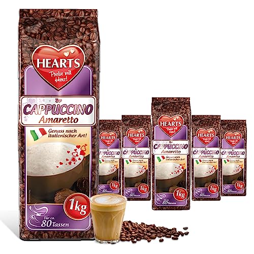 HEARTS Cappuccino Amaretto, 5 x 1kg lnstant Kaffee Pulver, leicht löslich, 5er Vorratspackung, ca. 400 Tassen von HEART's