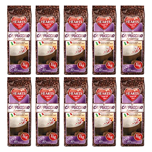 HEARTS Cappuccino Amaretto 10 x 1kg - Genuss nach italienischer Art, ca. 80 Tassen/Packung, Instantkaffee Pulver - Vorratspackung - Aromatisch & Löslich von HEART's