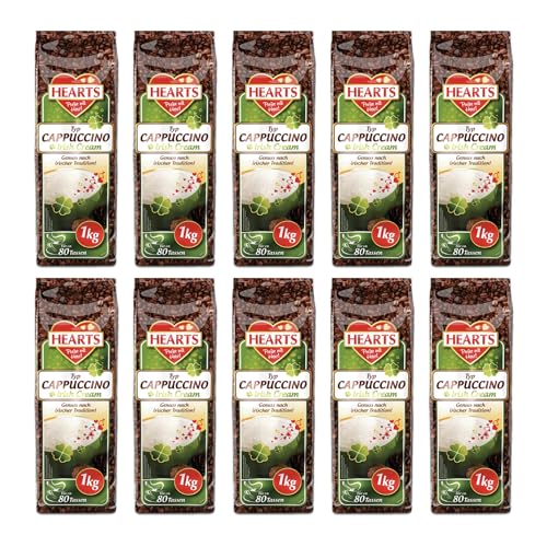 HEARTS Cappuccino Irish Cream 10 x 1kg - Genuss nach irischer Tradition - Vorratspackung - Leicht löslich, Instant Kaffeepulver - Reicht für 800 Tassen von HEART's