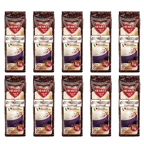 HEARTS Cappuccino Karamell, 10 x 1kg, leicht löslich, instant Kaffeepulver reicht für 800 Tassen von HEART's