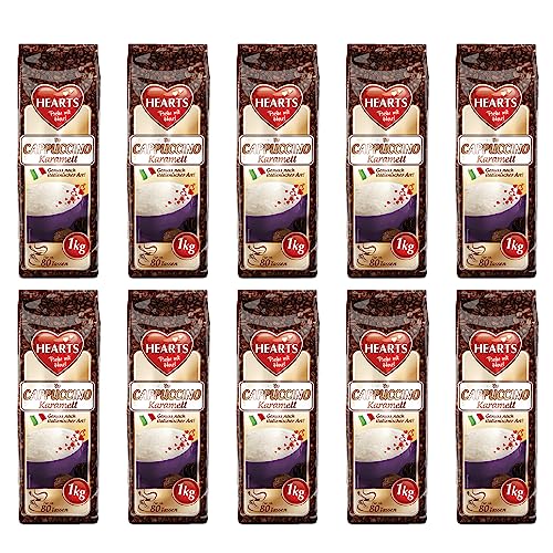 HEARTS Cappuccino Karamell, 10 x 1kg, leicht löslich, instant Kaffeepulver reicht für 800 Tassen von HEART's