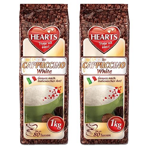 HEARTS Cappuccino White Line, 2er Pack (2 x 1 kg), Vanille Geschmack Instant Kaffeepulver, Getränkepulver für 80 Tassen, leicht löslich von HEART's
