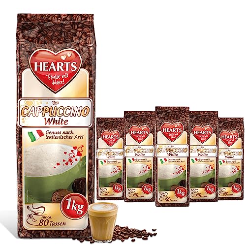 HEARTS Cappuccino White Line, 5 x 1kg lnstant Kaffeepulver, intensives Aroma, löslich, milchig, cremig mit Vanille Geschmack, 5er Vorratspackung, reicht für 400 Tassen HEARTS Cappuccino White Line, 5 x 1kg lnstant Kaffeepulver, intensives Aroma, löslich, milchig, cremig mit Vanille Geschmack, 5er Vorratspackung, reicht für 400 Tassen von HEART's