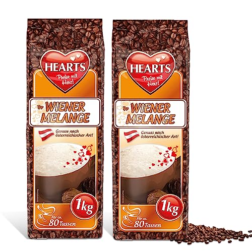 HEARTS Cappuccino Wiener Melange, 2er Pack (2 x 1 kg), Wiener Art Instant Kaffeepulver, Getränkepulver für 160 Tassen von HEART's