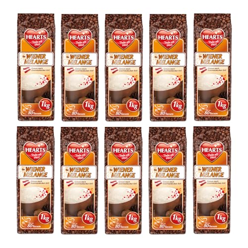 HEARTS Cappuccino Wiener Melange 10 x 1kg - Intensives Aroma, Milchig & Cremig, ca. 80 Tassen/Beutel, Vorratspackung/Familienpackung von HEART's