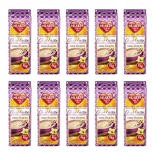 HEARTS Chai Latte Pulver 10 x 1kg Instant Milchtee, leicht löslich, für Gastro und Zuhause, einfach Wasser hinzufügen von HEART's