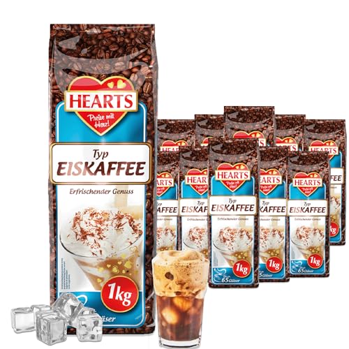 HEARTS Eiskaffee Pulver 20 x 1kg, Vorteilspack perfekt für Geschäftskunden - lnstant Kaffeepulver für Sommer, Schnelle Zubereitung, Ice Coffee Frappe Art, Sommergetränk mit erfrischendem Genuss von HEART's