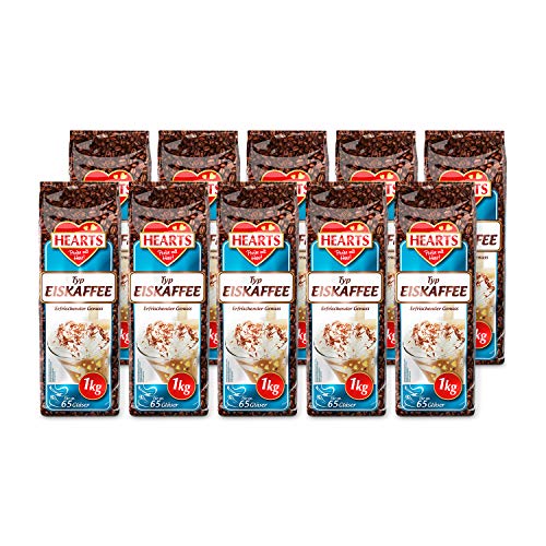 HEARTS Eiskaffee 10 x 1 kg, 65 Tassen pro Beutel, Vorteilspack, Ice Coffee, Erfrischender Genuss, Sommergetränk, Instant Kaffee, Koffeinhaltig, Kaltgetränk, Löslicher Bohnenkaffee von HEART's