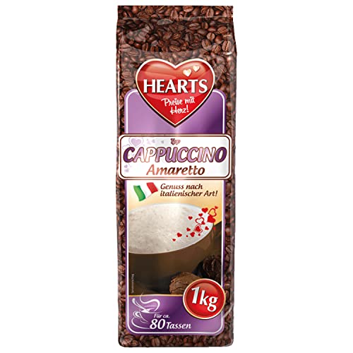 HEARTS Typ Cappuccino Amaretto, 1kg Instant Kaffeepulver,Aromatisiertes Getränkepulver mit löslichem Bohnenkaffee, 80 Tassen von HEART's
