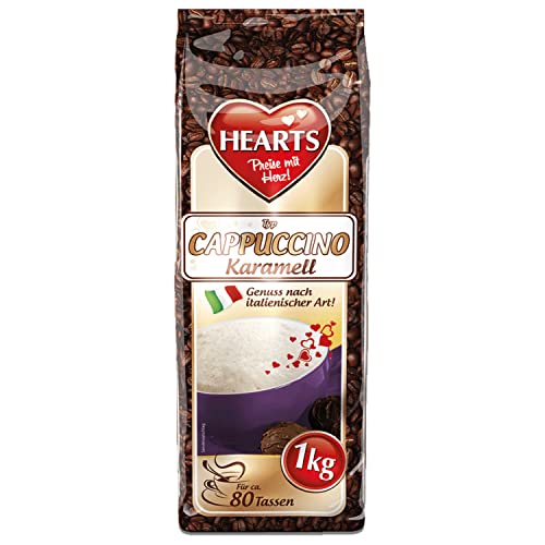 HEARTS Typ Cappuccino Karamell, 1kg Instant Kaffeepulver,Aromatisiertes Getränkepulver mit löslichem Bohnenkaffee, 80 Tassen von HEART's
