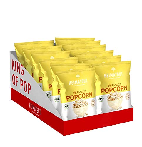 HEIMATGUT® Bio Vegan Popcorn Süß & Salzig | Aus bestem Butterflycorn Popcorn-Mais | Mit Bio Kokosöl & Ohne Butter und Palmöl | 10 Popcorn-Tüten à 90g | Glutenfrei & Ohne Künstliche Zusätze (10 x 90g) von HEIMATGUT AUS LIEBE ZUM GUTEN