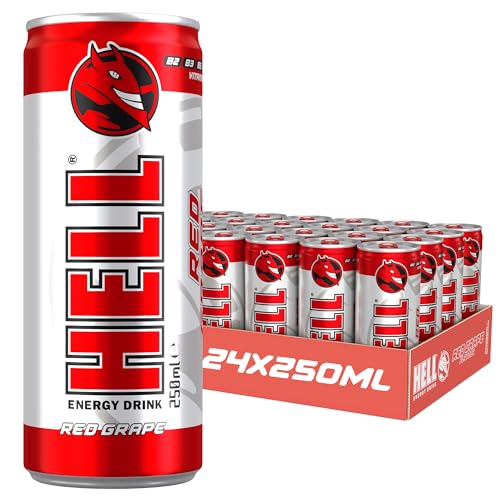 HELL Energy Drink Red Grape Flavour | 24 x 250 ml Dosen Multipack | 32 mg/100 ml Koffein | enthält Vitamine B2 B3 B5 B6 B12 | konservierungsstofffrei | vegan | reduziert Müdigkeit und steigert die HELL Energy Drink Red Grape Flavour | 24 x 250 ml Dosen Multipack | 32 mg/100 ml Koffein | enthält Vitamine B2 B3 B5 B6 B12 | konservierungsstofffrei | vegan | reduziert Müdigkeit und steigert die von HELL ENERGY