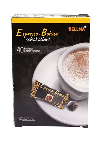 Hellma Espresso-Bohne in Zartbitter-Schokolade - 30 Stk. schokoliert, einzeln - je 1,1 g - Vorrats-Box - für Café, Gastro von Hellma