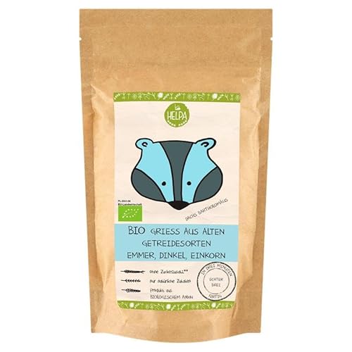 HELPA BIO Grießbrei Dinkelgrieß 200 g – Dinkelbrei Haferbrei - Drei Weizensorten Emmer – Dinkel – Einkorn – Ökologische Mahlzeit für Kinder – Babynahrung - Babybrei von HELPA