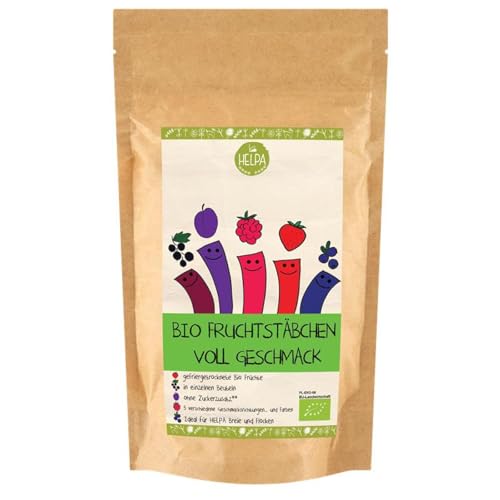 HELPA BIO Obst Pulver Päckchen - Fruchtige Geschmackshörnchen – Früchte – Erdbeeren – Himbeeren – Heidelbeeren – Pflaumen – Schwarze Johannisbeere – 100% Gefriergetrocknete Früchte - Babynahrung von HELPA