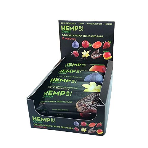 Hemp Up von Canah gemischte bio Hanf-Energieriegel – glutenfrei ohne Zuckerzusatz Vegan Riegel asortierte Aromen Kakao Preiselbeere Vanille Sauerkirschen Berberitze und Feigen Packung zu 12 x 48 Gramm von HEMP UP!