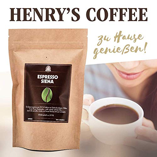 Henry´s Espresso Siena 250g - würziger Körper - dunkle Röstung - erlesene Qualität - Handwerklich in Deutschland geröstet - Kaffeebohnen direkt vom Bauern von HENRY'S COFFEE WORLD Fresh Bean Roaster