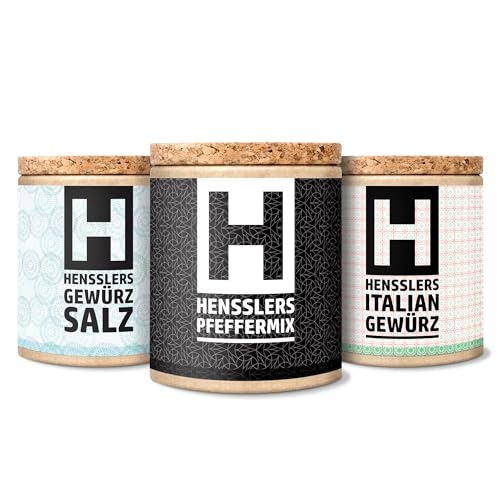 HENSSLERS 3er Starter-Set Salz, Pfeffer & Italian Gewürz – Gewürz-Salz, Pfeffer-Mix & italienische Gewürzzubereitung in Top-Qualität von HENSSLERS
